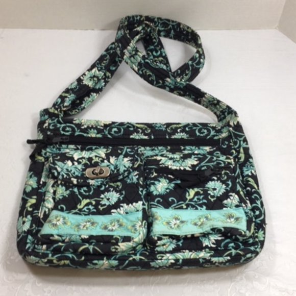 Lemon Hill Quilted Adjustable Cotton Shoulder Bag - Black/Blue/Green Floral - Picture 1 of 12